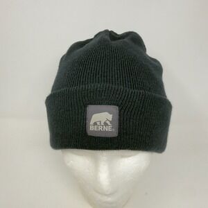 Berne Apparel Mens Charcoal Grey Ribbed Knit Cuffed Beanie Bear Logo Hat H160NV